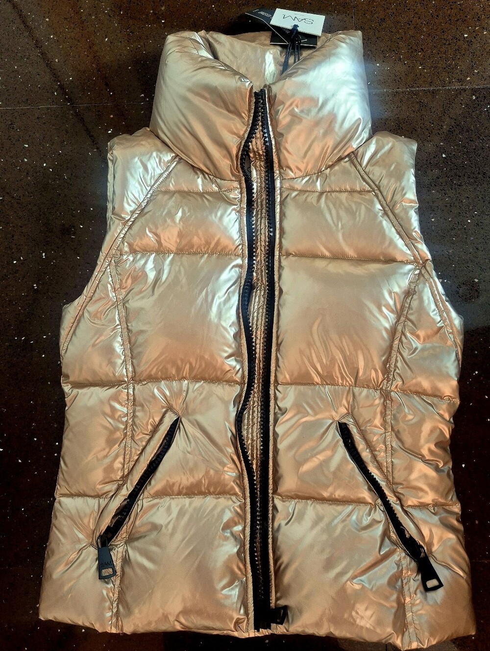 Sam Shiny Metallic Puffer Vest - Women's Gold